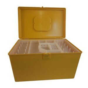 Vintage Wil Hold Sewing Organizer Yellow Plastic Craft Box 1970s Retro Storage C